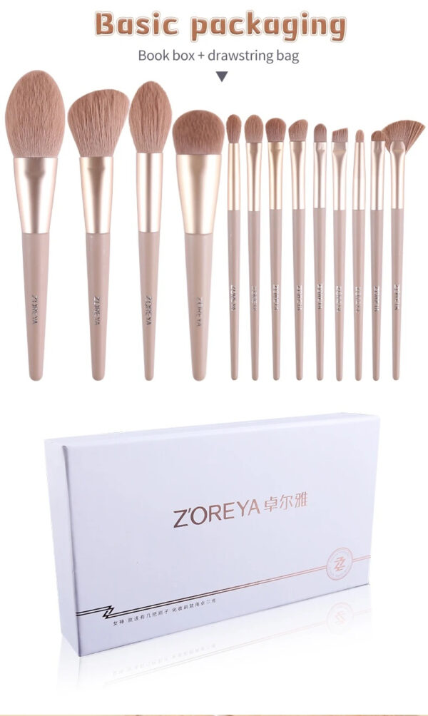 Zoreya 13pcs Makeup Brush Set Kit Soft Fiber Eye Face Eye Shadow Brushes Cosmetic Tools High Quality Synthetic Hair Gift Box Pro - Makeup Brush Set - Image 2