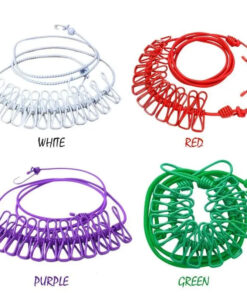 Portable Drying Rope with 12 Clips & 2 Hooks