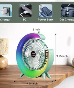 Colorful Desktop Fan | USB Rechargeable, Silent, 3-Speed with LED Ambient Light