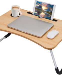 Laptop Table | Beige Color | Foldable Legs, Tablet Groove & Cup Slot | Perfect for Working, Reading, Writing, and Eating