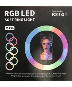 MJ36 RGB LED Soft Ring Light – 36cm | 16 Colors, Adjustable Brightness, with Phone Holder