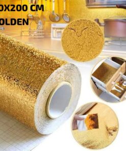 Golden Foil Kitchen Wallpaper Sticker (60*200 cm) | Peel & Stick Aluminum Foil Wallpaper | Self-Adhesive, Oil-Proof, and Waterproof for Kitchen Decor