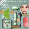 4 in 1 Value Bundle - Derma Roller, Jade Roller, Gua Sha & Ice Face Roller for Radiant Skin
