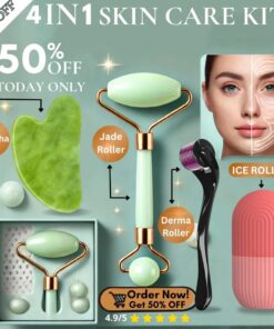 4 in 1 Value Bundle - Derma Roller, Jade Roller, Gua Sha & Ice Face Roller for Radiant Skin