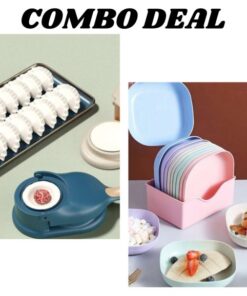 Pack of 2 | 10-Piece Multi-Function Spit Bone Plate Set + 2-in-1 Dumpling & Samosa Maker | Premium Food-Grade Kitchen Set (Random Color)
